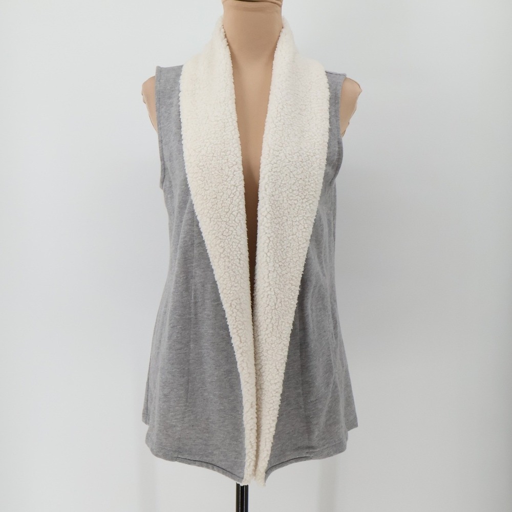 Tommy Hilfiger Sherpa Vest Womens Size S Gray Pockets Open Cozy Layering Preppy